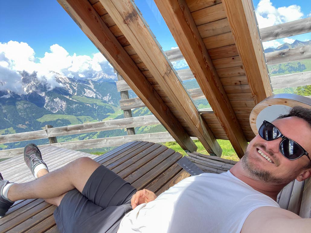 Relaxing in a mountain hut with classical music