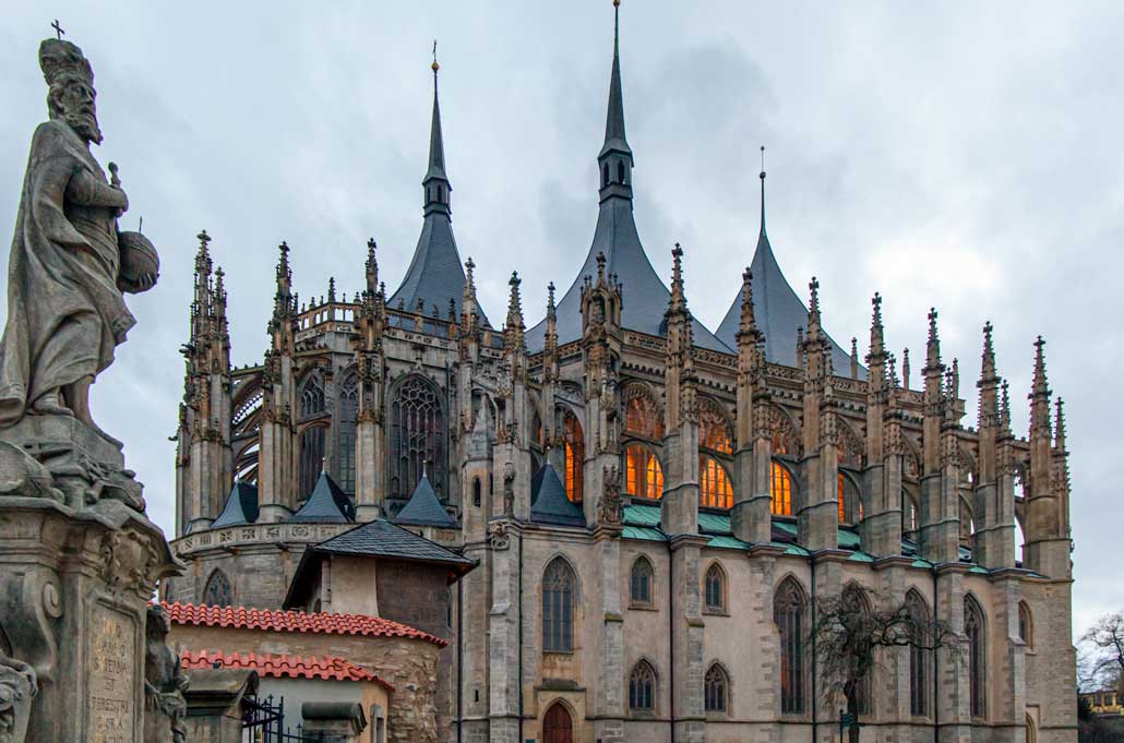 The imposing cathedral of St Barbaras with gothic archiecture