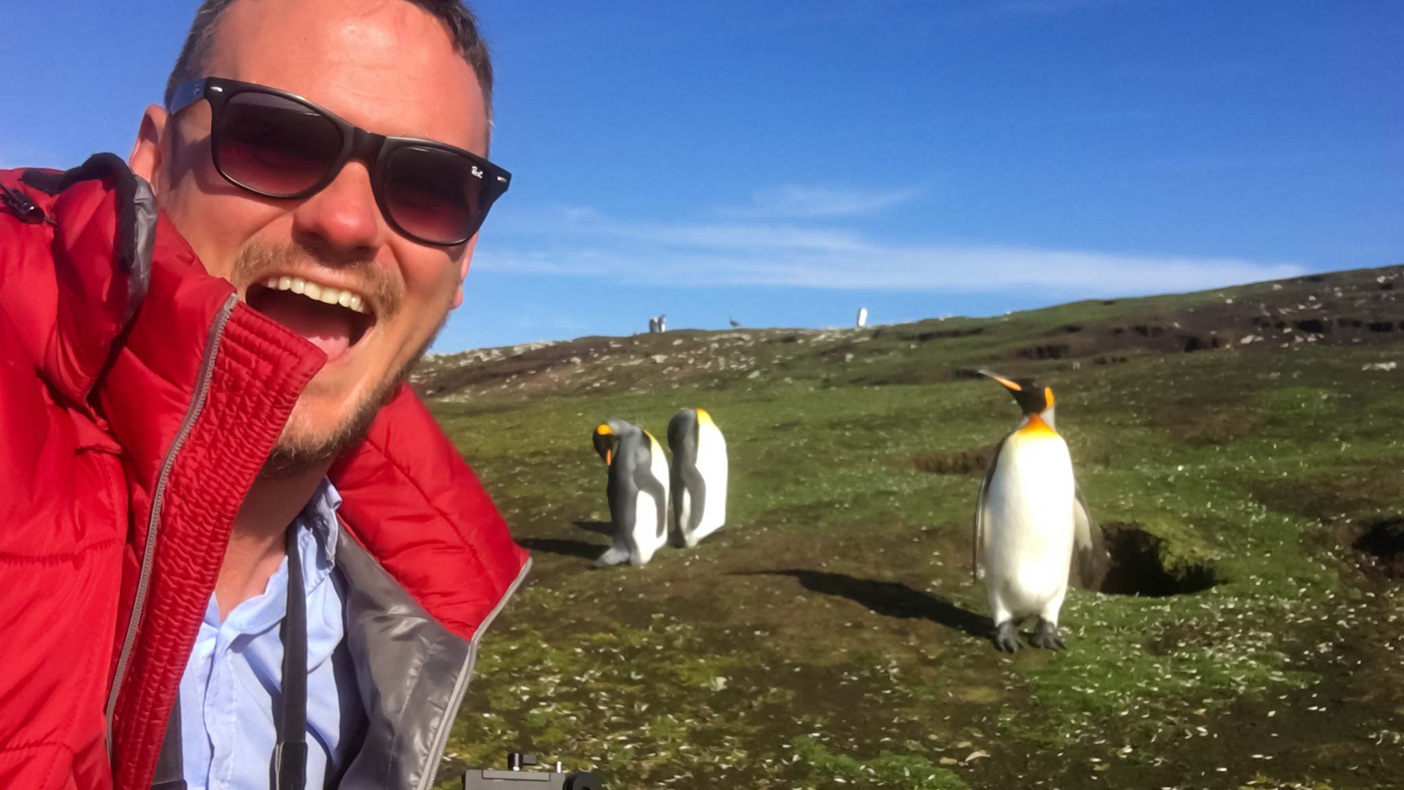Selfie with penguins in the Falkland Islands