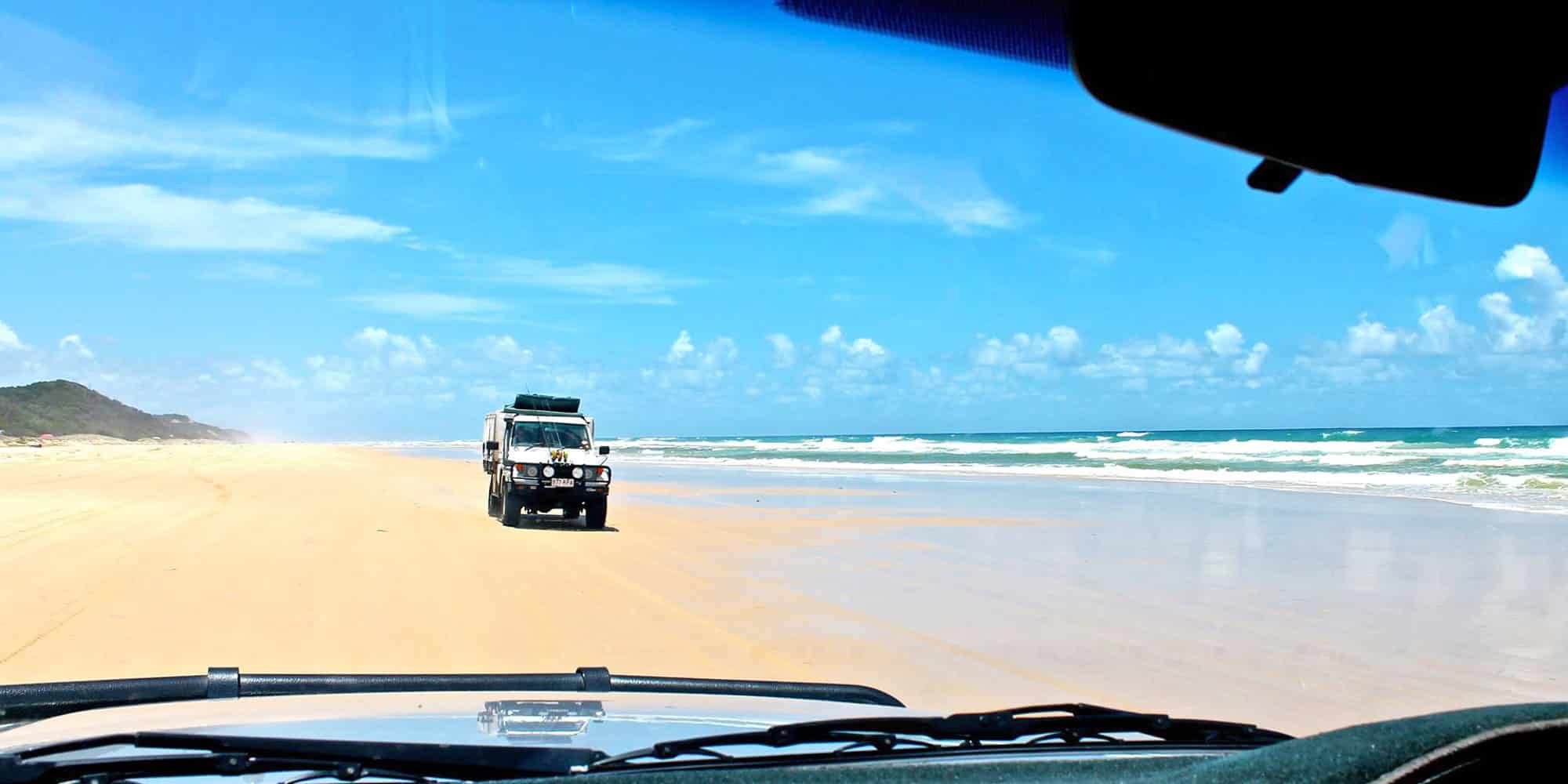 Cruising along the 'motorway' of Fraser Island