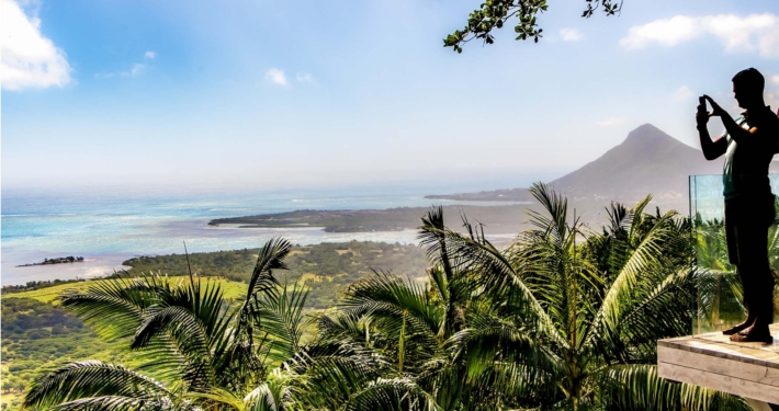 Mauritius view point of a mountain beyond the sea