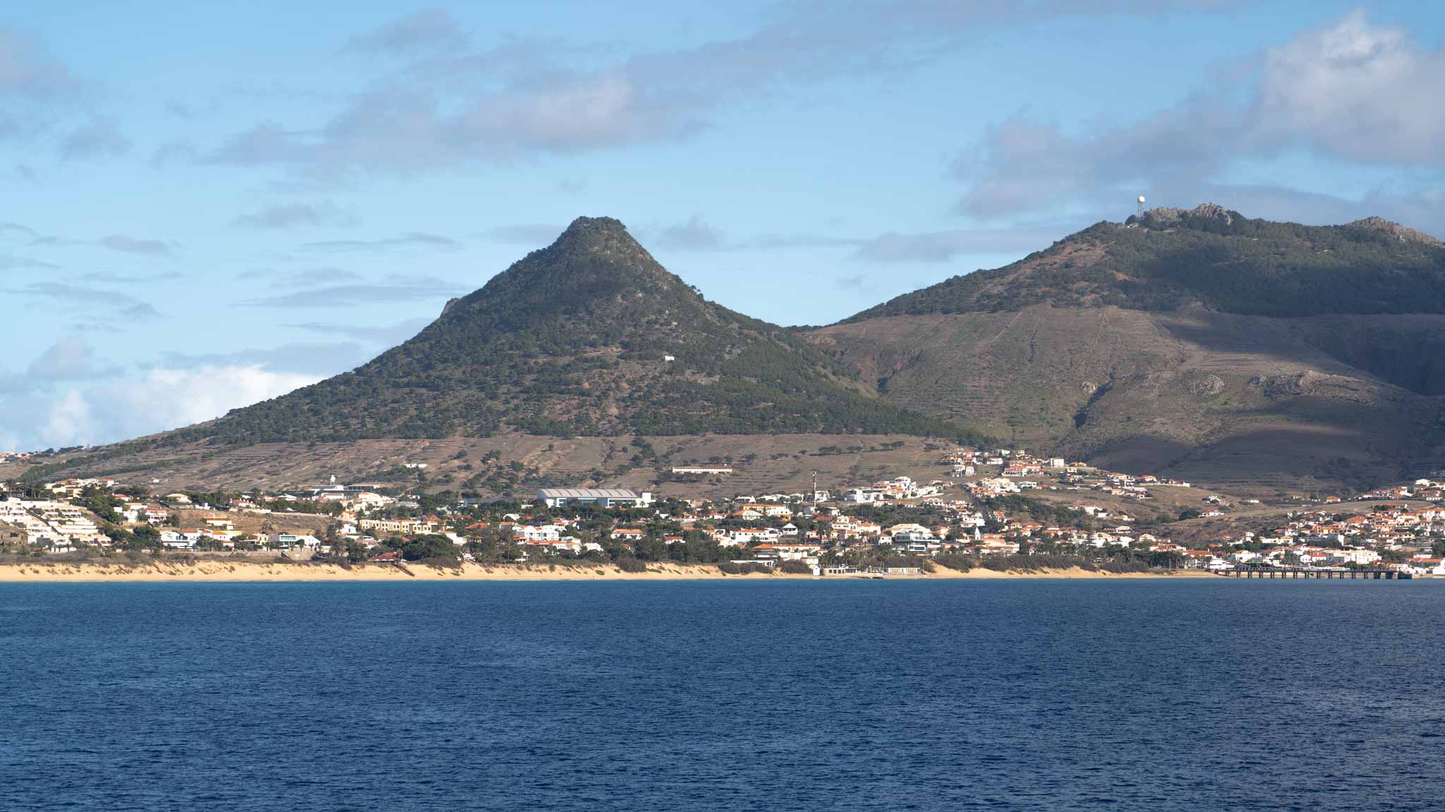 Porto Santo island, with various peaks, as seen from the ferry