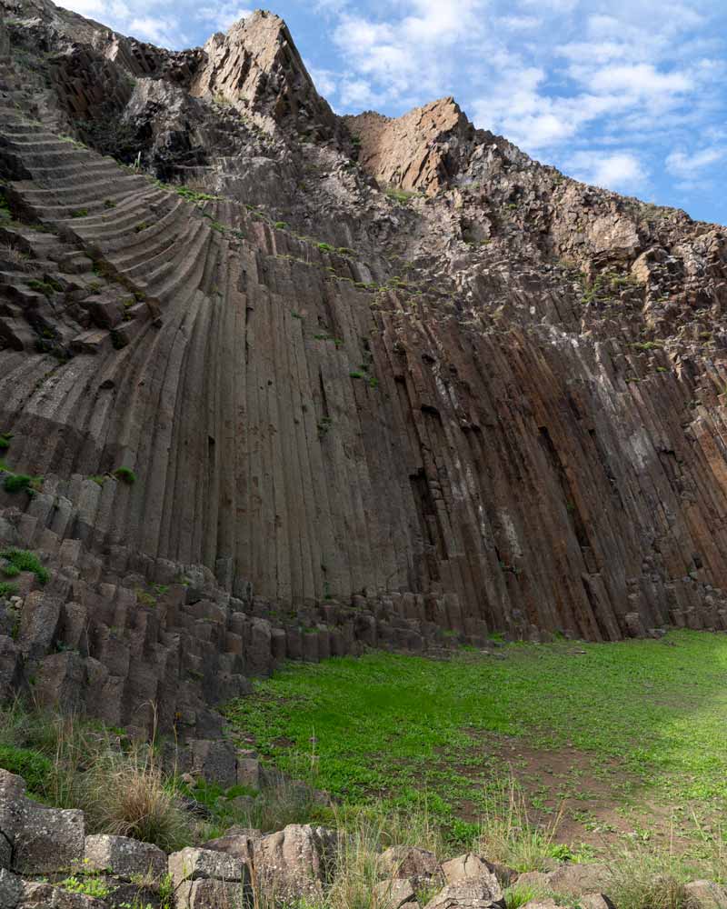 Strange square rock formations stretch up a Porto Santo peak