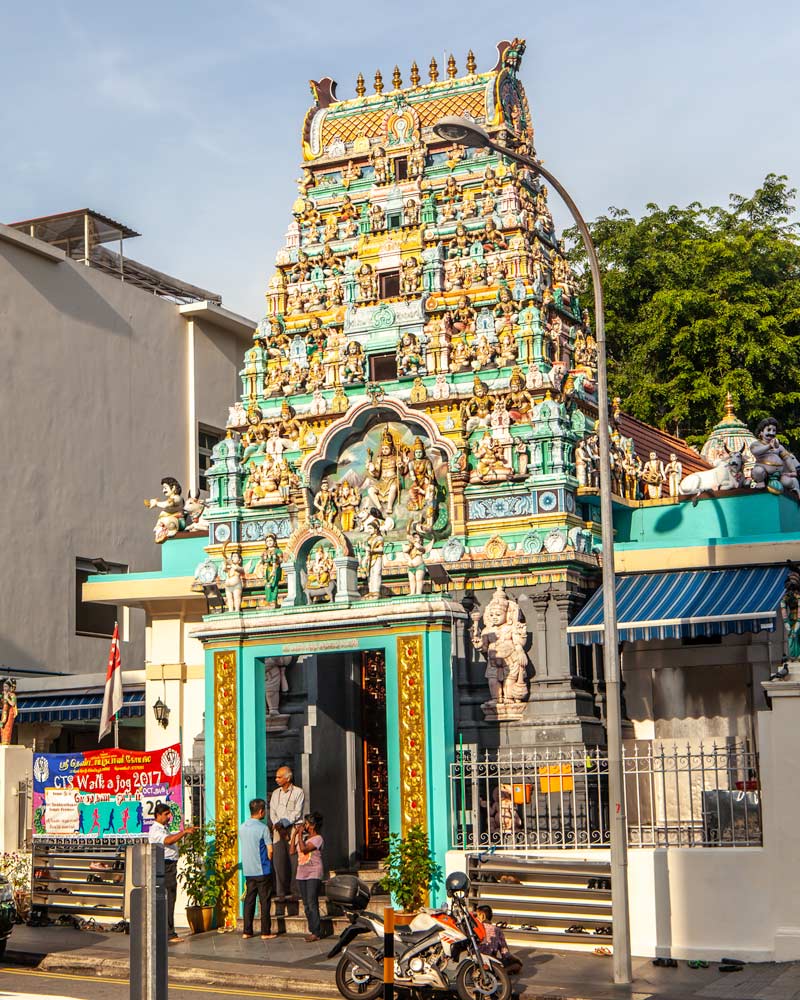 Hindu Temple with ornate colourful sculptures in Singapore