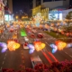 Colourful illuminated Chinese fish in Chinatown