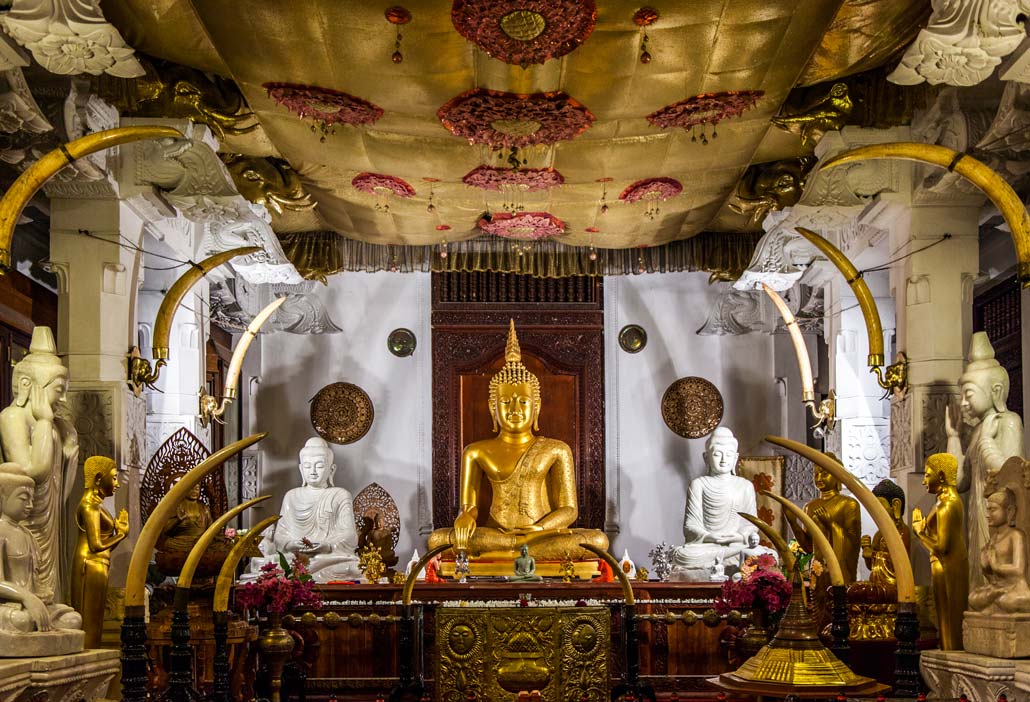 Inside a temple in the Sacred City of Kandy