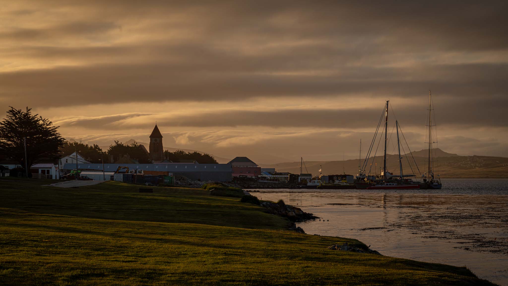Sunset in Stanley, the capital of the Falkland Islands